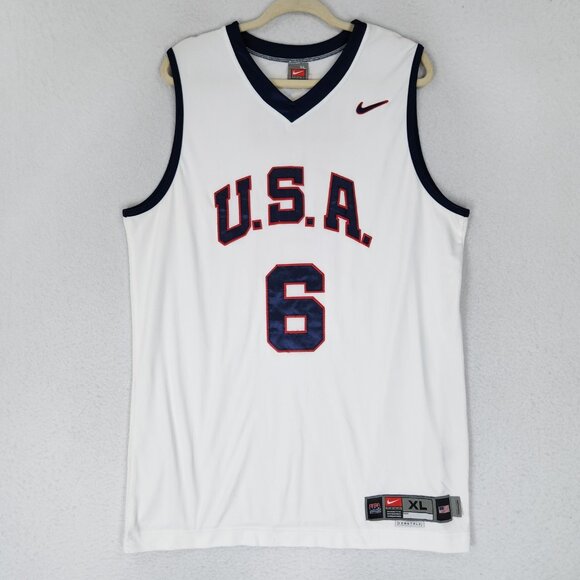 Lebron James 6 Jersey Mens XL White Nike Team USA Basketball Olympic Edition